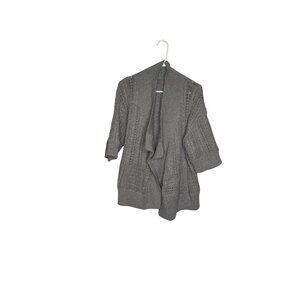 Gray Open Front Knit Cardigan With 3/4 Sleeves & Cable Detail